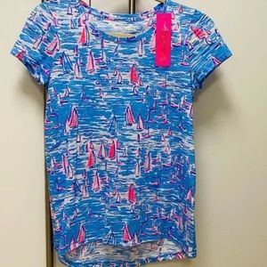 NWT Lilly Pulitzer Etta Scoop-Neck Top Size S Zanzibar Blue Print